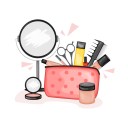 Cosmetic bag with a set of beauty items. Cartoon style. Vector illustration.